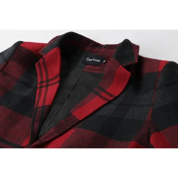 💫 Men Red Casual Trench Coat Notched Collar Single Breasted Wool Blend Top Coat